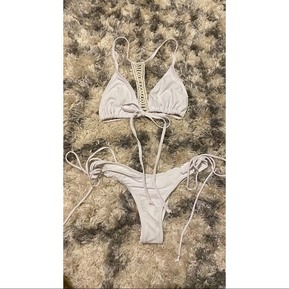 Sexy cheeky white string bikini